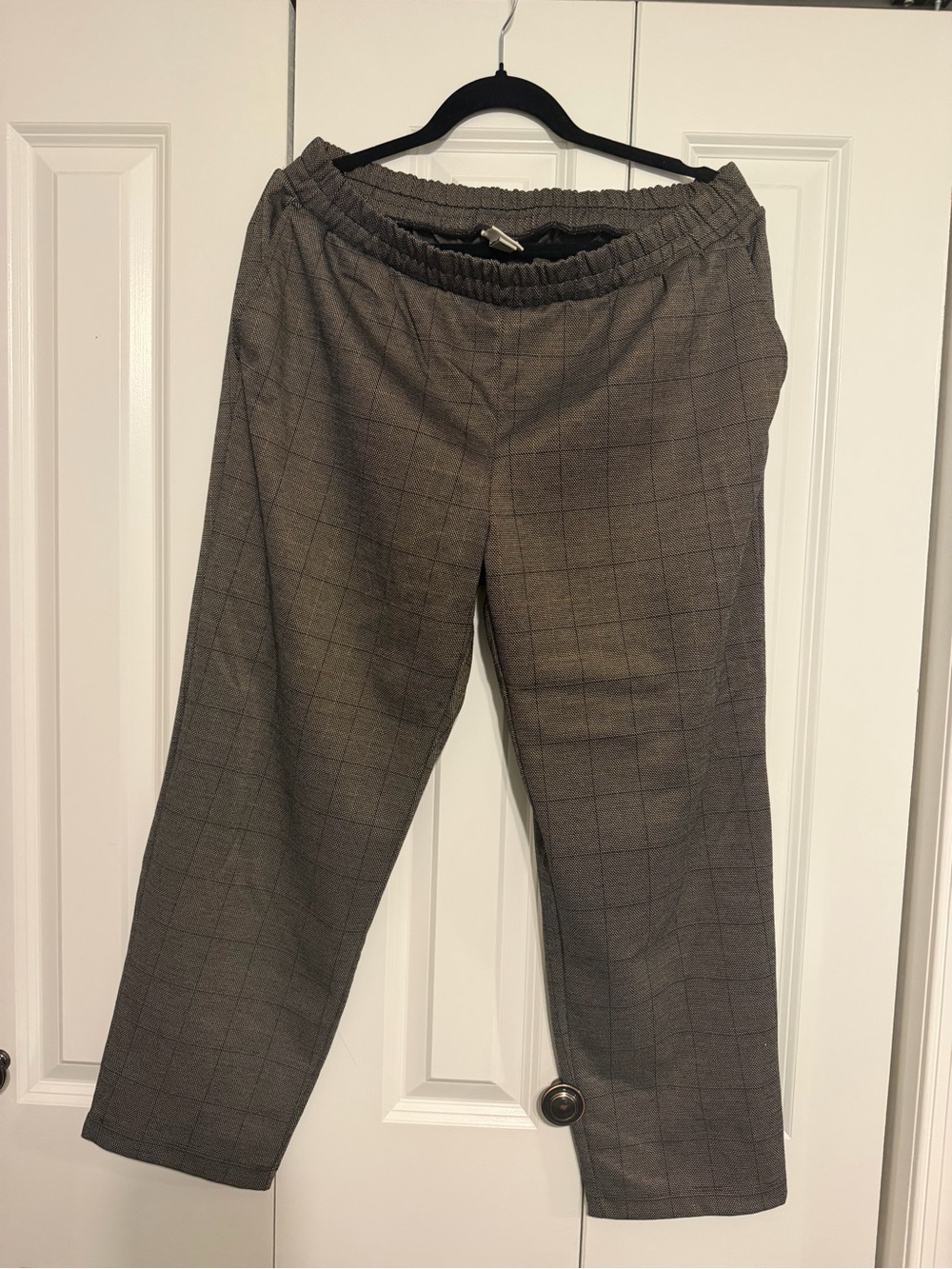 A New Day Pants Women Large Brown/Gray Plaid High Rise Chino Flat Front Pockets